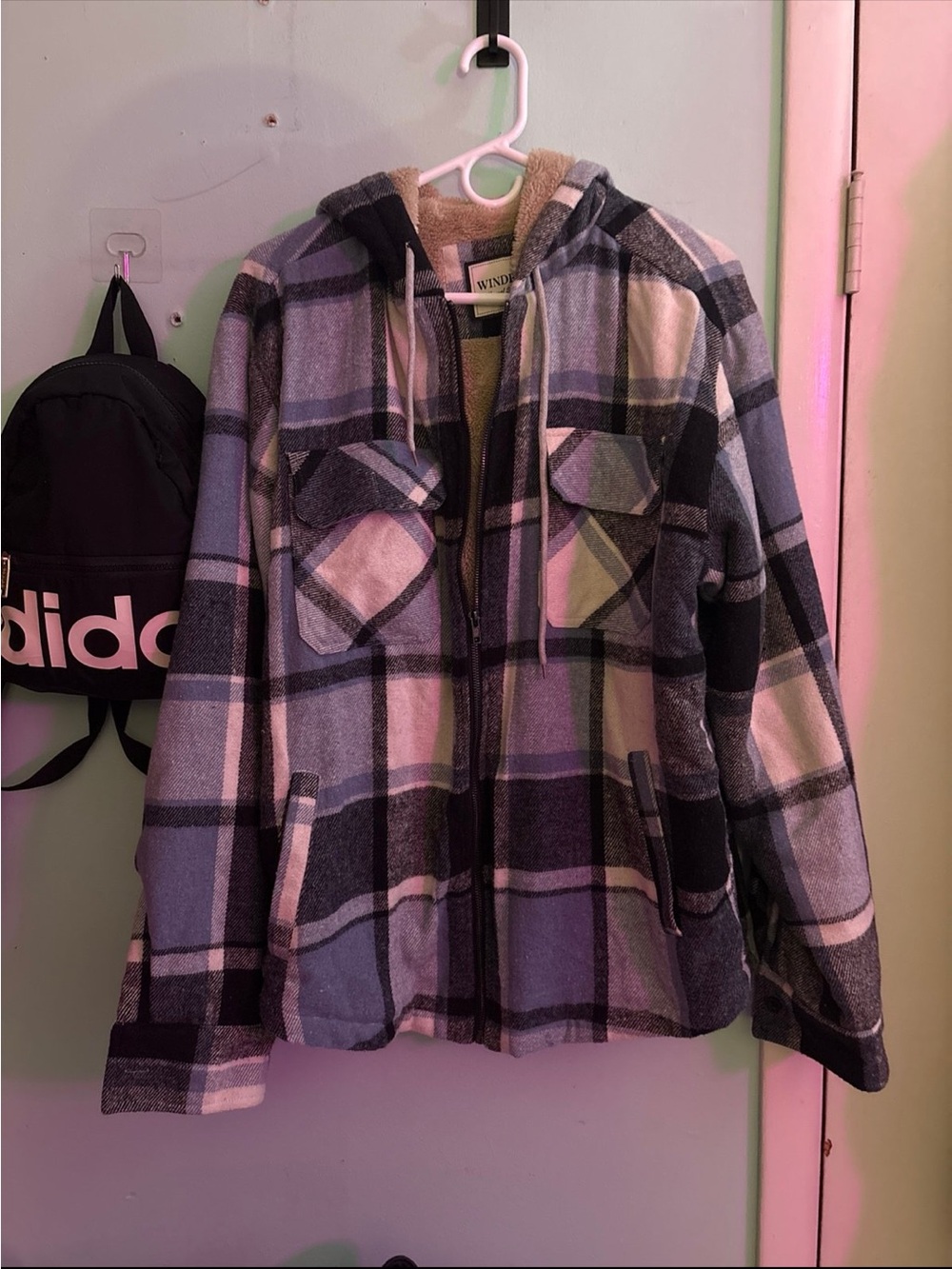 Women's Plaid Hooded Zip Jacket - Blue & Black